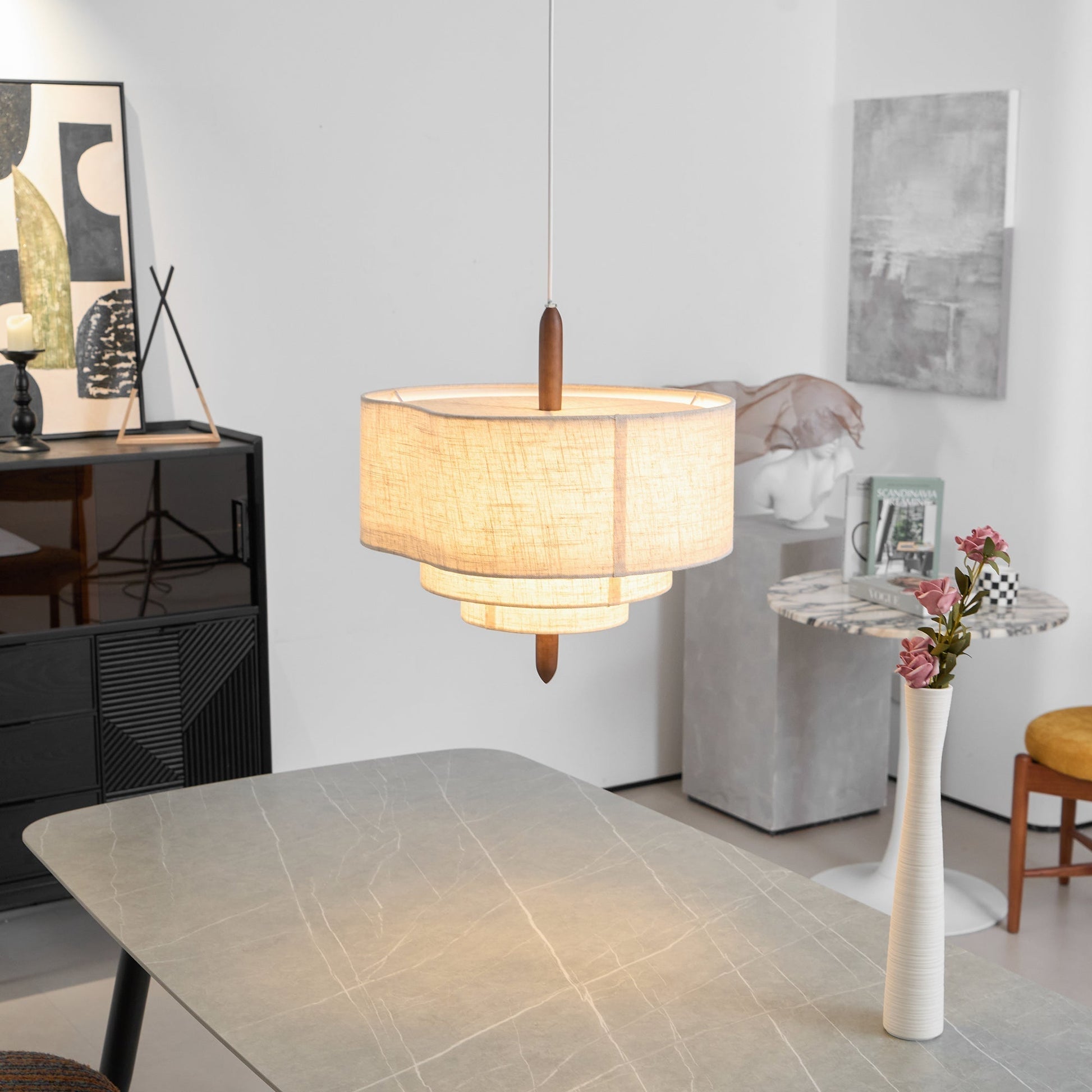 Altheus Premium Nordic Pebble Fabric Metal Pendant Lamp - Lamp Copper