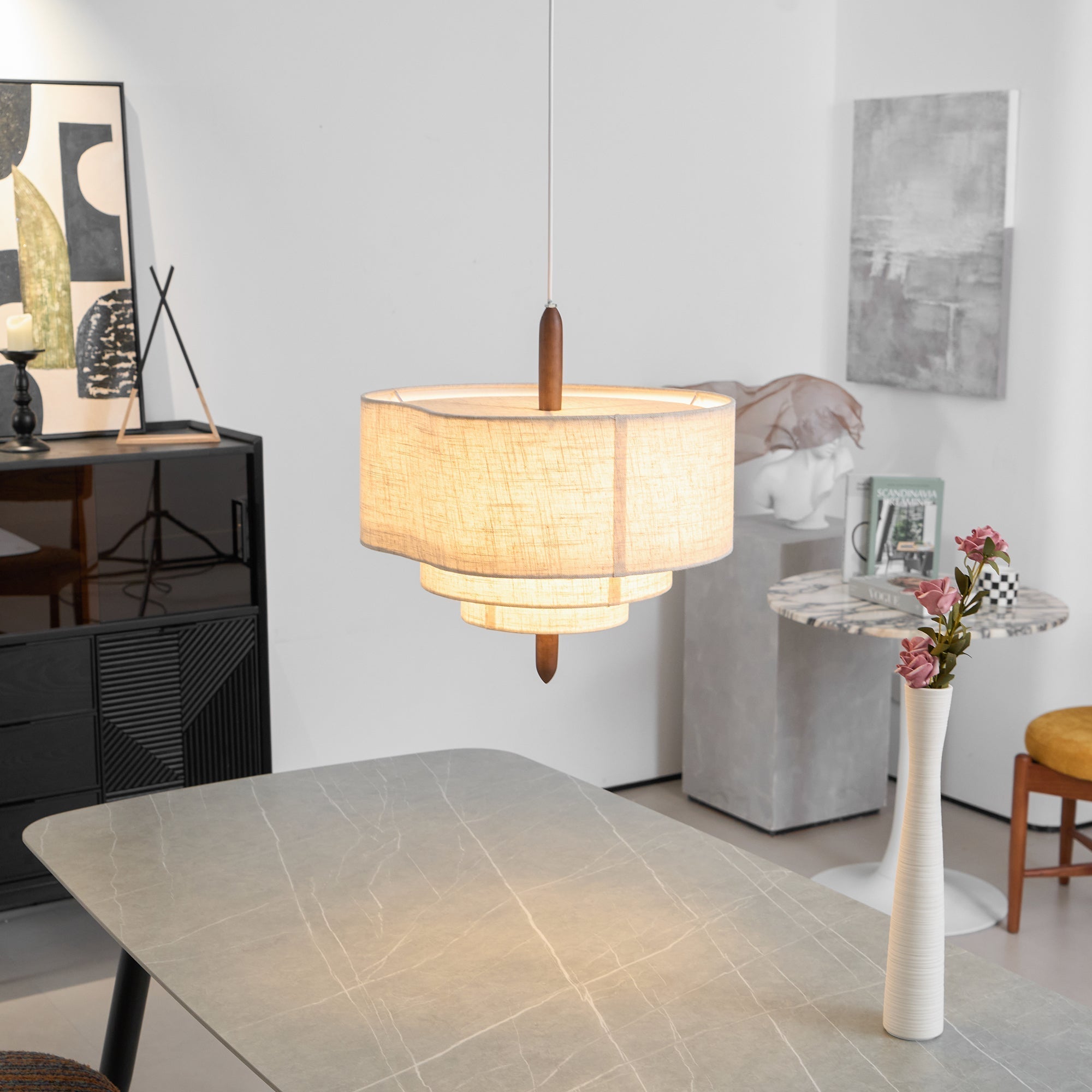 Altheus Premium Nordic Pebble Fabric Metal Pendant Lamp - Lamp Copper