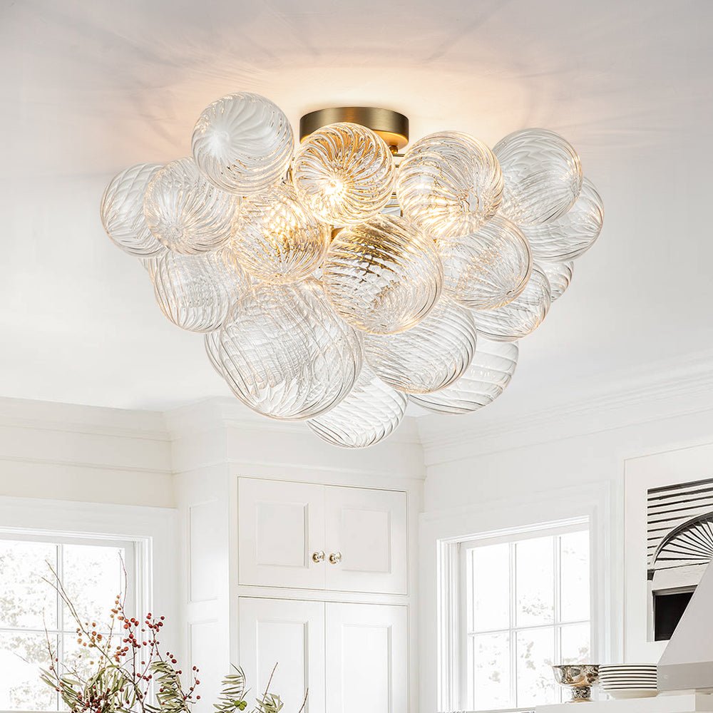Brillia Modern Glass Bubble Semi Flush Chandelier - Lamp Copper