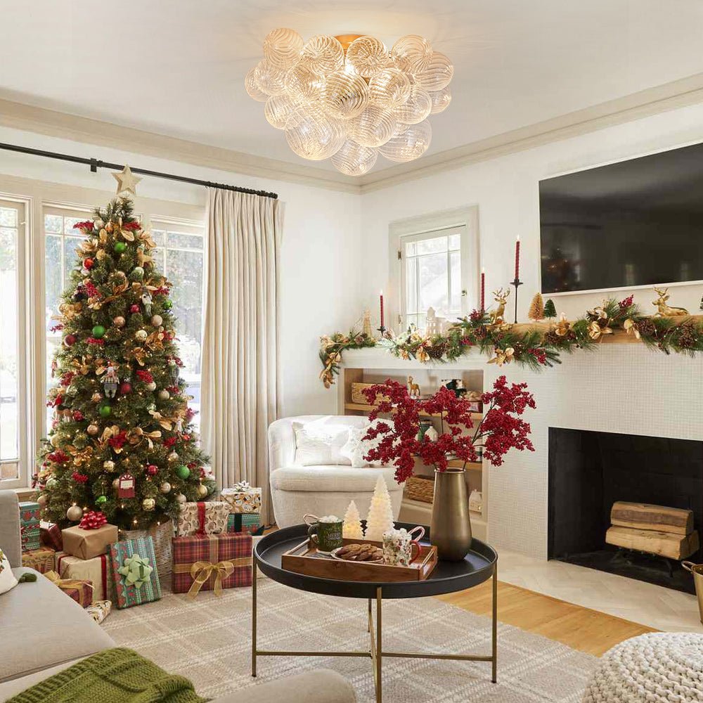 Brillia Modern Glass Bubble Semi Flush Chandelier - Lamp Copper