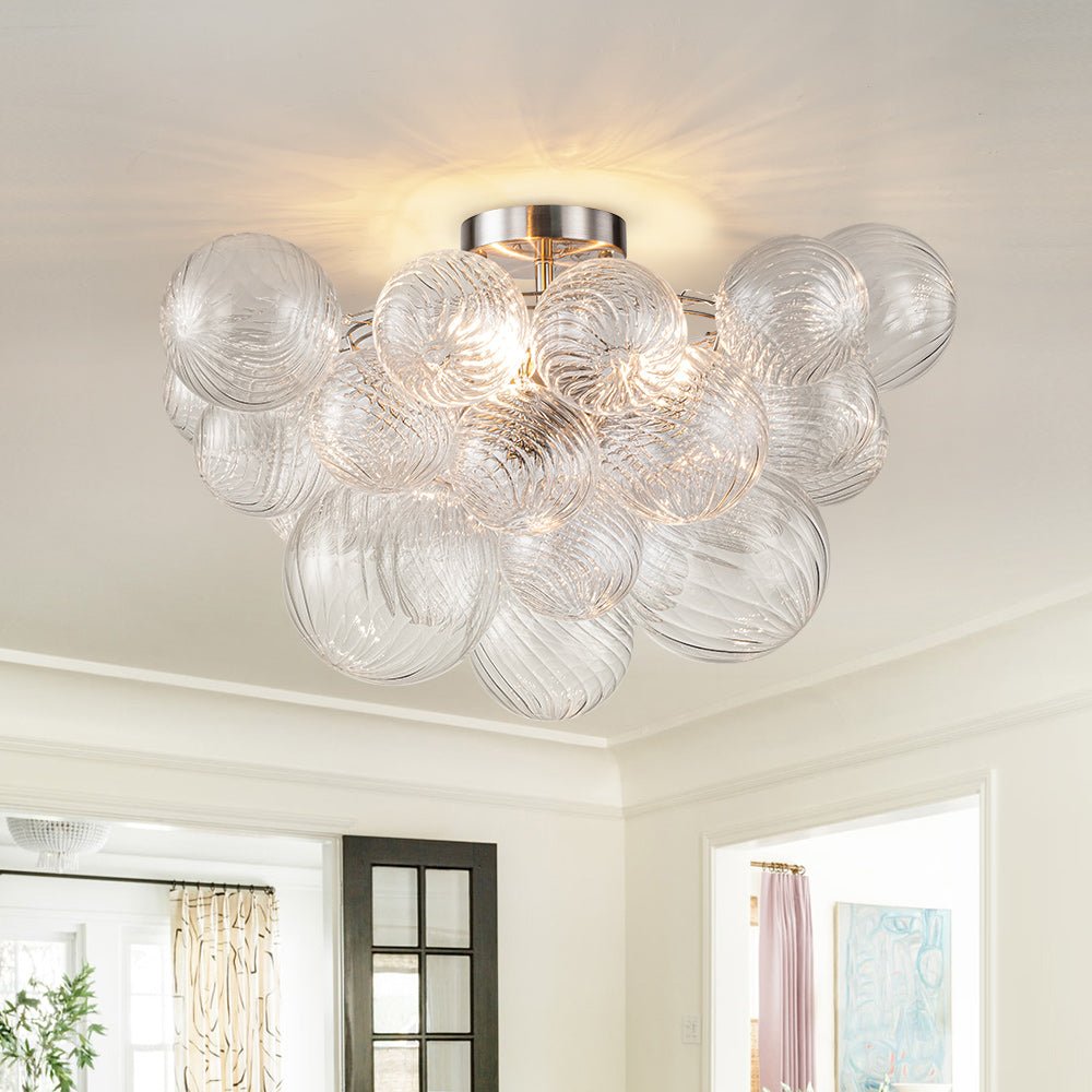 Brillia Modern Glass Bubble Semi Flush Chandelier - Lamp Copper
