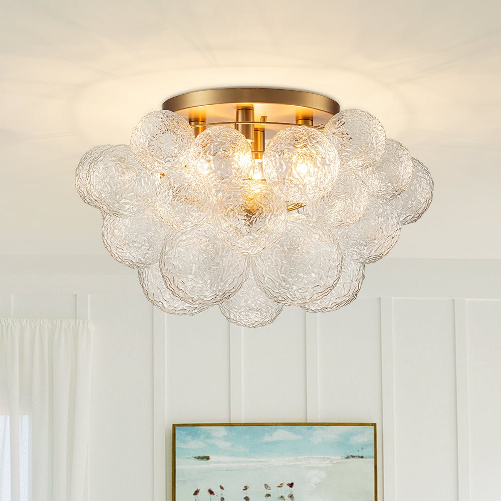 Ornuvum Cluster Rippled Bubble Glass Semi Flush Chandelier - Lamp Copper