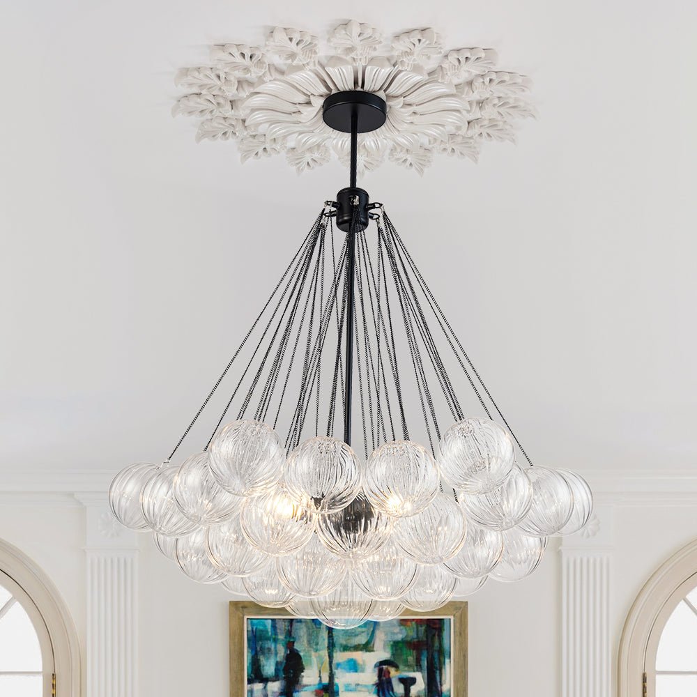 Aevuvox Glam Ribbed Globe Textured Cluster Glass Chandelier - Lamp Copper