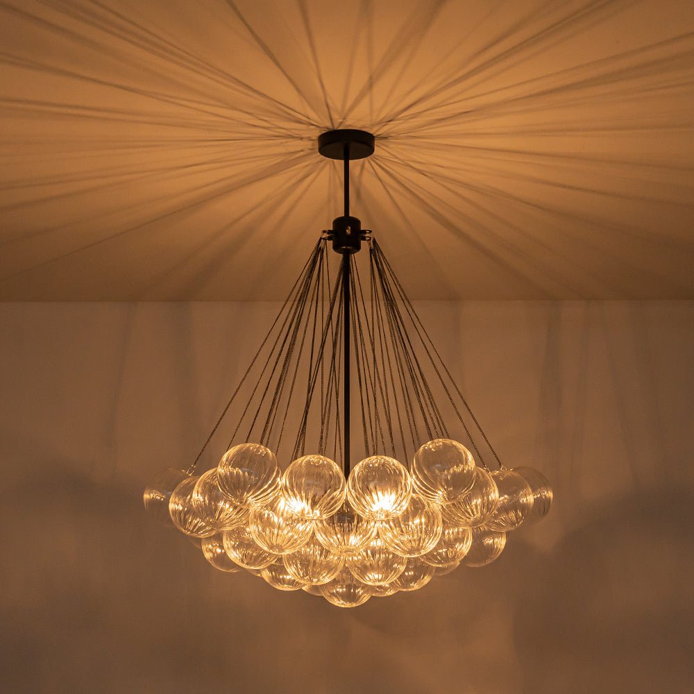 Aevuvox Glam Ribbed Globe Textured Cluster Glass Chandelier - Lamp Copper