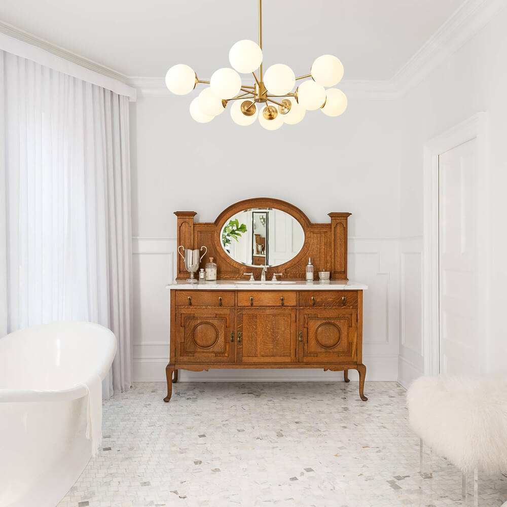 Glazia Minimalist Opal Glass Chandelier - Lamp Copper